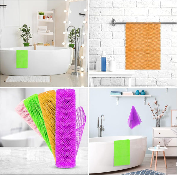 4 Pieces Exfoliating Washcloth Shower Towel African Net Sponge Japanese Wash Cloth Face Exfoliating Sponge Loofah Exfoliating Body Scrubber for