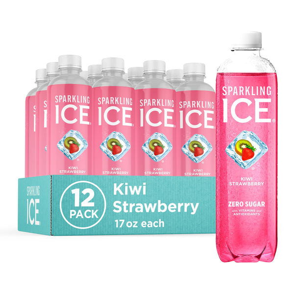Sparkling Ice, Kiwi Strawberry Sparkling Water, Zero Sugar Flavored Water, with Antioxidants and Vitamins, Zero Sugar, 17 fl oz Bottles (Pack of