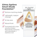 Almay Anti-Aging Foundation, Smart Shade Face Makeup with Hyaluronic Acid, Niacinamide, Vitamin C & E, Hypoallergenic-Fragrance Free, 200 Light