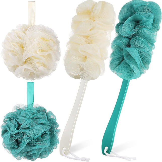 Sunnyray 4 Pack Back Scrubber for Shower and Shower Loofah Sponge Set, 50G Showe