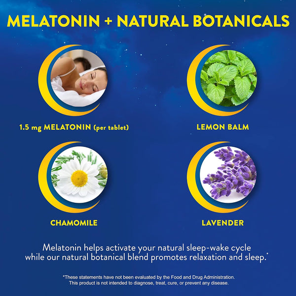 MidNite Back to Sleep Low Dose, 1.5 mg Melatonin Sleep Aid, Non-Habit Forming, Herbal Dietary Supplement for Adults, Drug-Free, Gluten-Free &