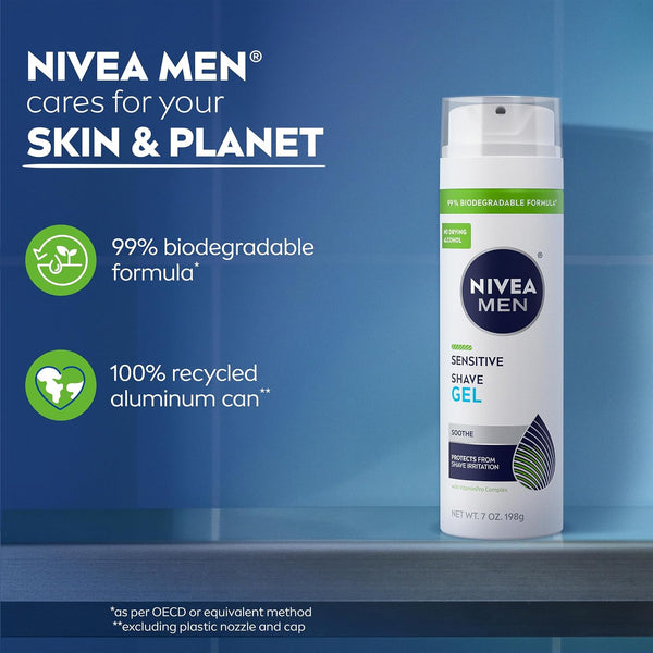 NIVEA MEN Sensitive Shave Gel, No Drying Alcohol, Mulitpack, 3 x 7 OZ