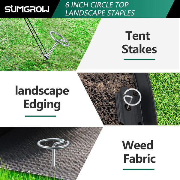 Landscape Staples,120 Pcs Garden Stakes, Circle Top 6-Inch Galvanized Steel, Spikes Pins for Securing Weed Fabric Netting Ground Sheets and