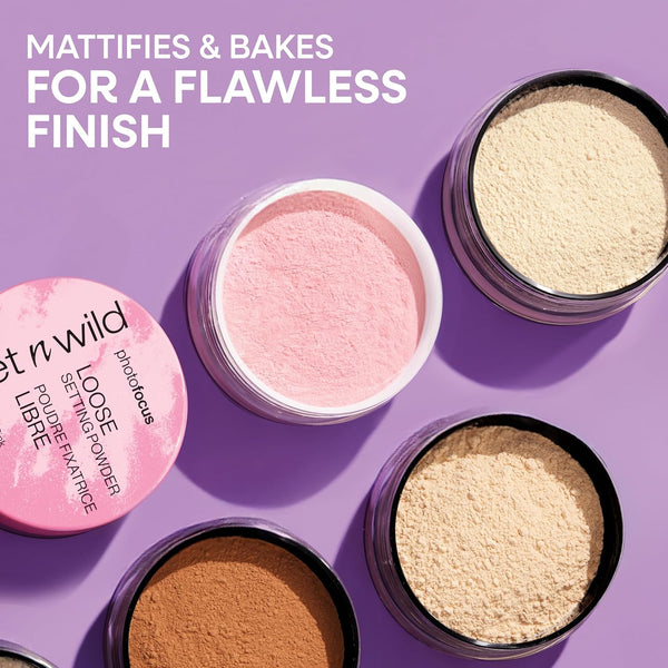 Wet N Wild Photo Focus Loose Baking Setting Powder, Highlighter Makeup, Fair to Medium & Tan Skin Tones, Translucent