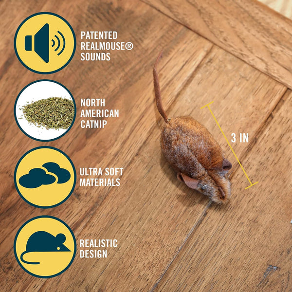 OurPets Play-N-Squeak Mouse Hunter Cat Toy, Catnip Filled, Interactive Fun | Real rodent sound effect, electronic squeaker inside, sparks hunting