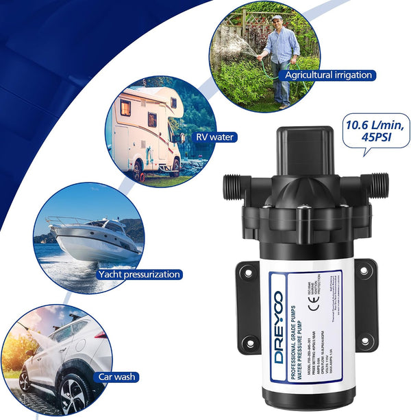 Water Pressure Diaphragm Pump Industrial 115V 4 GPM 45 PSI, Self Priming Water Booster Pump with Power Plug, Fittings Strainer Filter for Kitchen