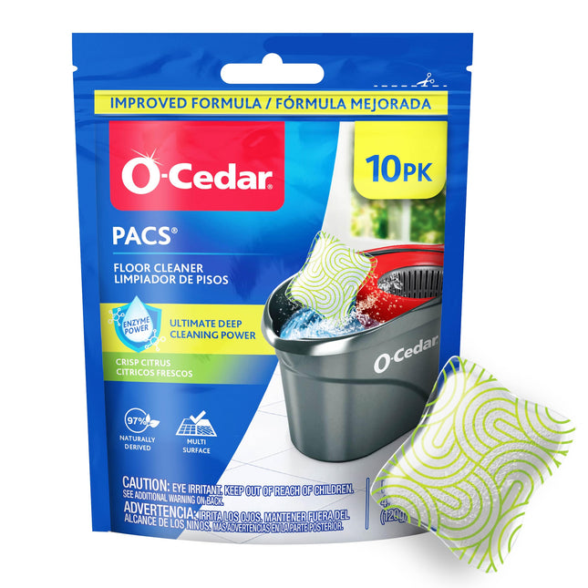 O-Cedar PACS Hard Floor Cleaner, Crisp Citrus Scent 10 Count (1-Pack) | Made wit
