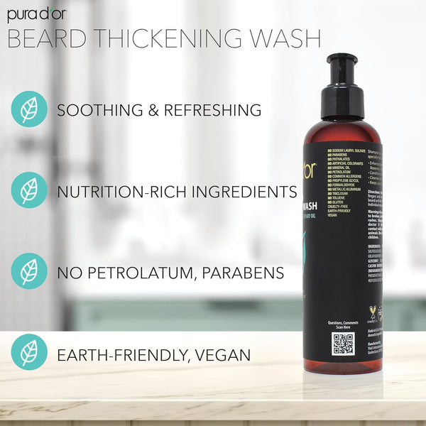 PURA D'OR 8 Oz Thickening Beard Wash - Biotin & Castor Oil Formula with Rosemary - Helps Enhance Moisture, Thickness & Shine, Helps Reduces