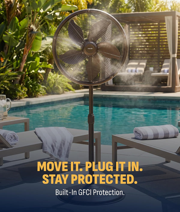 Newair Outdoor Patio Misting Fan | 2-In-1 Outdoor Deck & Mister Fan | 5 Gentle Mist Nozzles | outside Cooling Fan with 600 Square Foot Effective