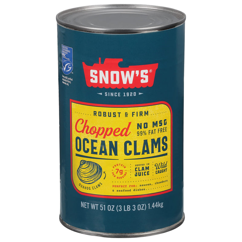 Snow's Ocean Chopped Clams Canned, 51 oz Can - 7g Protein per Serving - No MSG, 99% Fat Free - Great for Pasta & Seafood Recipes Chopped Ocean