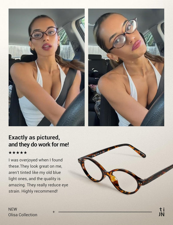 TIJN Olisa Blue Light Blocking Glasses for Women Men,Retro Oval Frame Bluelight Eyeglasses for Gaming/Computer/Screen 01. Whiskey Tortoise Clear