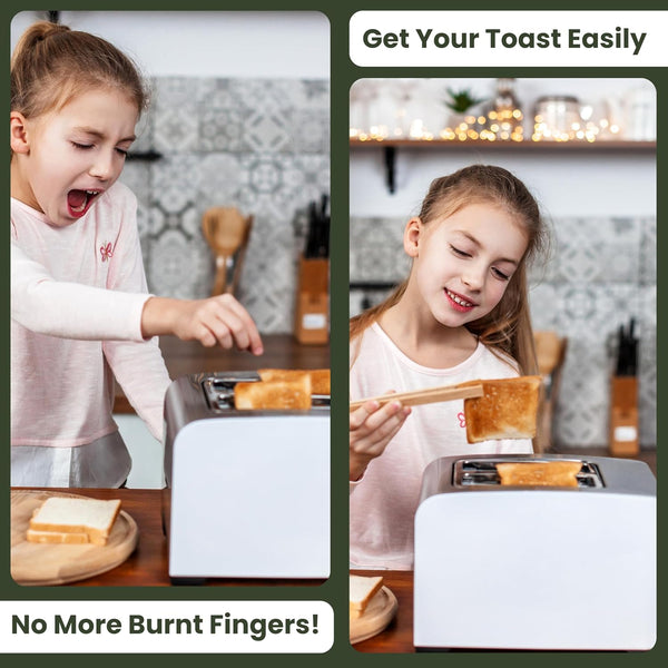 Toaster Tongs With Magnet | Kitchen Utensils For Cooking and Holding Toast Bacon Muffin Bagel Bread | 8 Inch Long Natural Non Toxic Bamboo 1 pc -