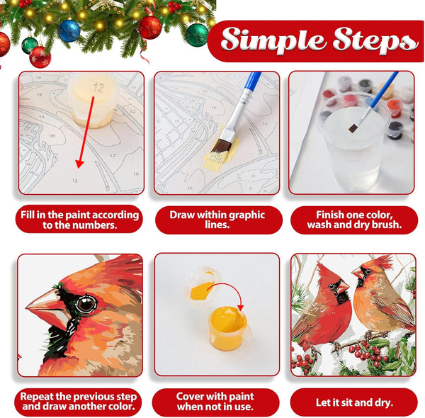 Christmas Paint by Numbers Kit for Adults Cardinal Paint by Number for Adults Beginner, Cardinal Paint by Numbers Art Supplies for Gift Home Wall
