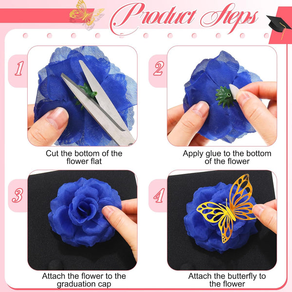Knitgrip 27 Pcs DIY Graduation Cap Decorations Accessory Kit Include Faux Flower Heads and 3D Butterfly for Graduation Cap Decoration Home
