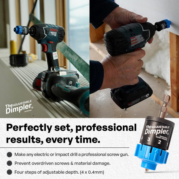 Adjustable DIMPLER Â® - Drywall Bit & Screw Gun Attachment, Converts Drill into Drywall Screw Gun or Deck Screwdriver, Magnetic Bit Holder for