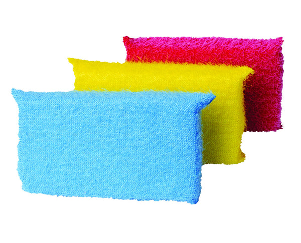 Casabella Multicolor Cellulose Scrub Sponges, Pack of 3, Blue/Yellow/Pink, 3 Count