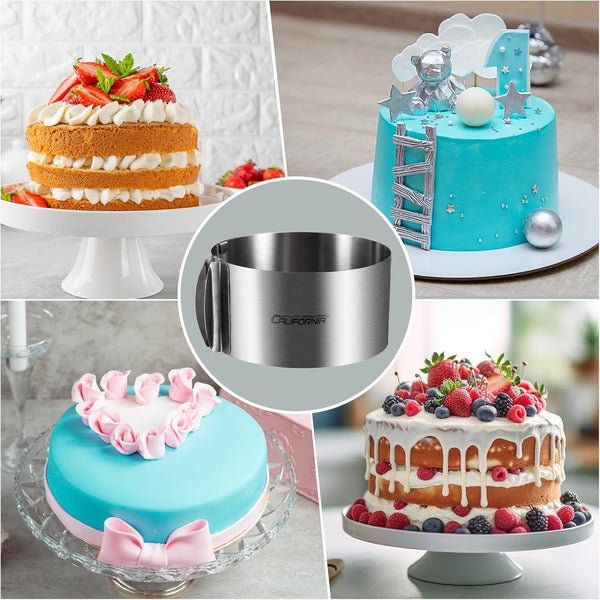 CALIFORNIA CADE ELECTRONIC Cake Mold-Cake Ring-Adjustable Round Stainless Steel 6 to 12 Inch, 6 Inch Baking Ring for Supporting Decorating Icing