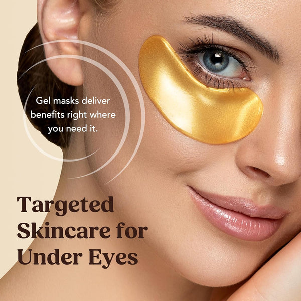 DERMORA Golden Glow under Eye Patches (15 Pairs Eye Gels) - Rejuvenating Treatment for Dark Circles, Puffy Eyes, Refreshing, Revitalizing, Travel,