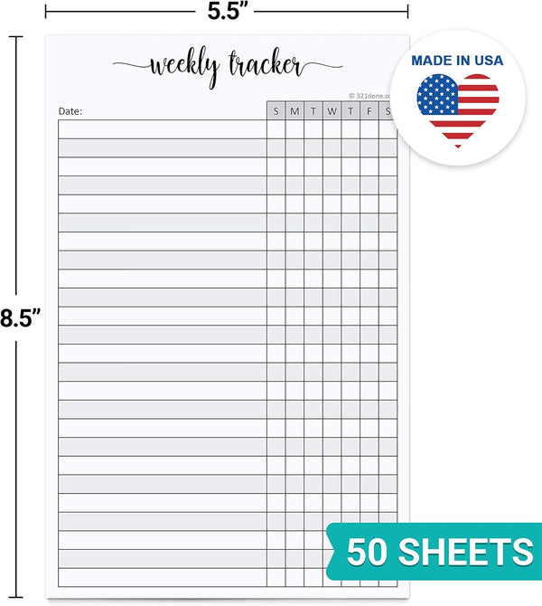 321Done Weekly Tracker Notepad - 50 Sheets (5.5" X 8.5") - Habit Tracking Days of Week Tear-Off Sheets, Planner Organizing - Made in USA - Simple