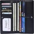 Bveyzi Ultra Slim Thin Leather RFID Blocking Credit Card Holder Bifold Clutch Wallets for Women Black Leather