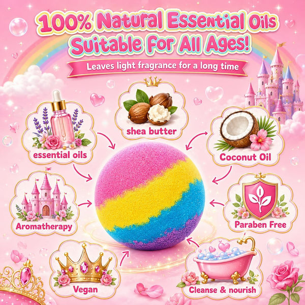 Bath Bombs for Kids: 12 Pcs Princess Bath Bombs with Toys Inside, Kids Bath Bomb Rich in Natural Essential Oils, Organic Bath Bomb Gift Set for