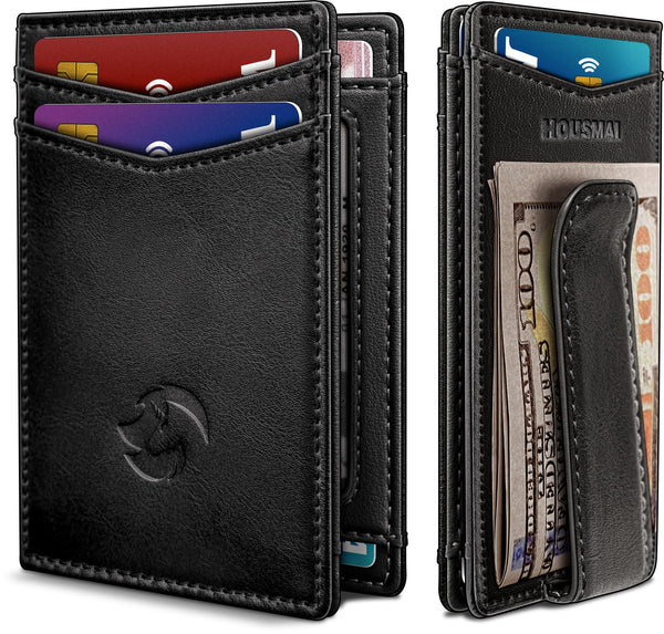 Magnetic Closure Slim Wallet for Men with Money Clip Gift Boxed,Genuine Leather Front Pocket Wallet, 3.9"X 2.7", RFID Blocking