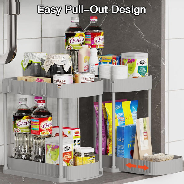 Ukeetap 2 Pack Multi-Purpose Pull-Out Storage Organizers, Under Sink Organizers and Storage for Bathroom & Kitchen, Under Cabinet Organizers and