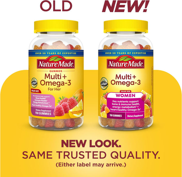Nature Made Womens Gummy Multivitamins with Omega-3, 150 Gummies Strawberry, Lemon & Orange 150 Count (Pack of 1)
