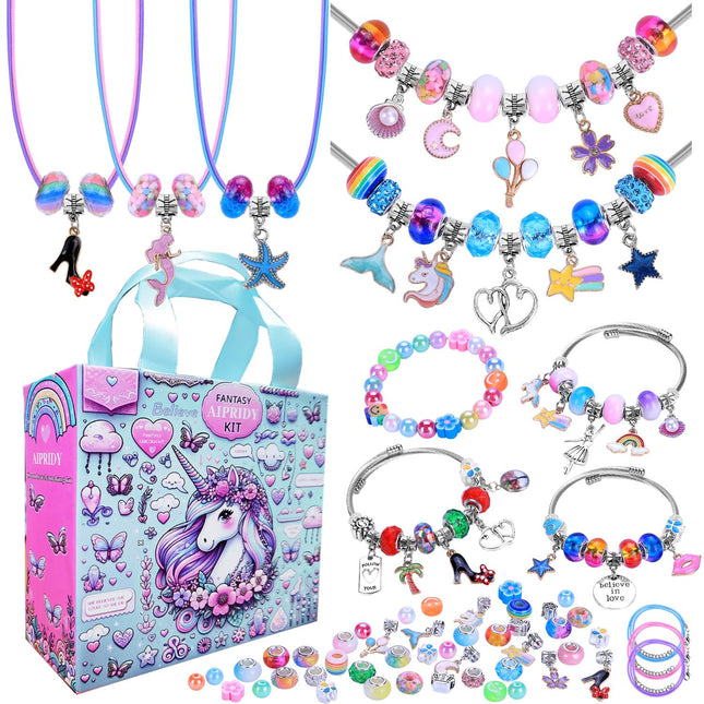 AIPRIDY 208 Pieces Charm Bracelet Making Kit,Unicorn Mermaid Crafts Gifts Set Can Inspires Imagination and Creativity,Je
