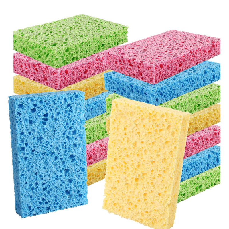 PANYEE Cleaning Scrub Colored Sponge,Non-Scratch Kitchen Cellulose Dishwashing Sponge,16Pack Biodegradable Natural Sponge 16 Count (Pack of 1)
