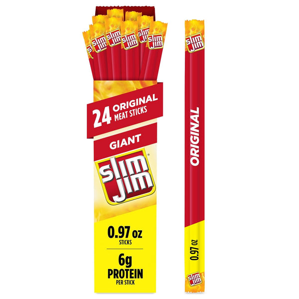 Slim Jim Giant Smoked Meat Sticks, Original Flavor, 6G Protein per Stick, Father'S Day Gift, 0.97 Oz. (24 Count)