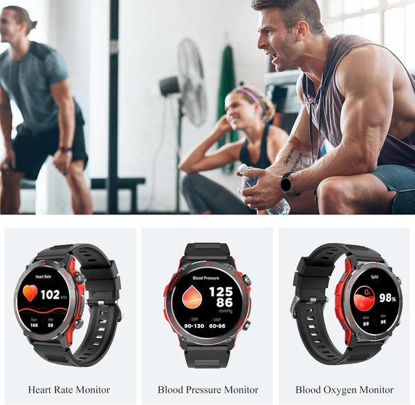 Popglory Smart Watch, 1.43''AMOLED 45mm Military Smartwatch Men Women Answer/Make Call, Digital Fitness Watch, 110+ Sports, Blood Pressure, Heart