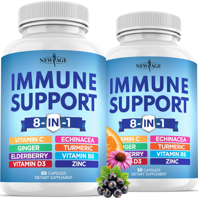 NEW AGE 8 in 1 Immune Support Booster Supplement with Echinacea, Vitamin C and Z