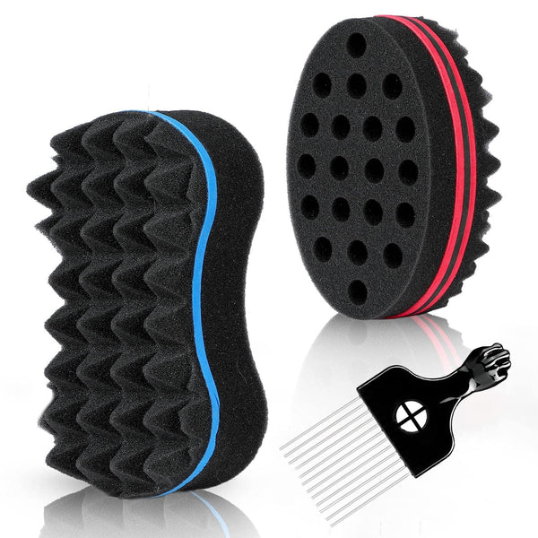 3Pcs Hair Styling Set for All - Curl Brush, Twist Sponge for Textured Hair with Metal Pick black styling set 3pcs