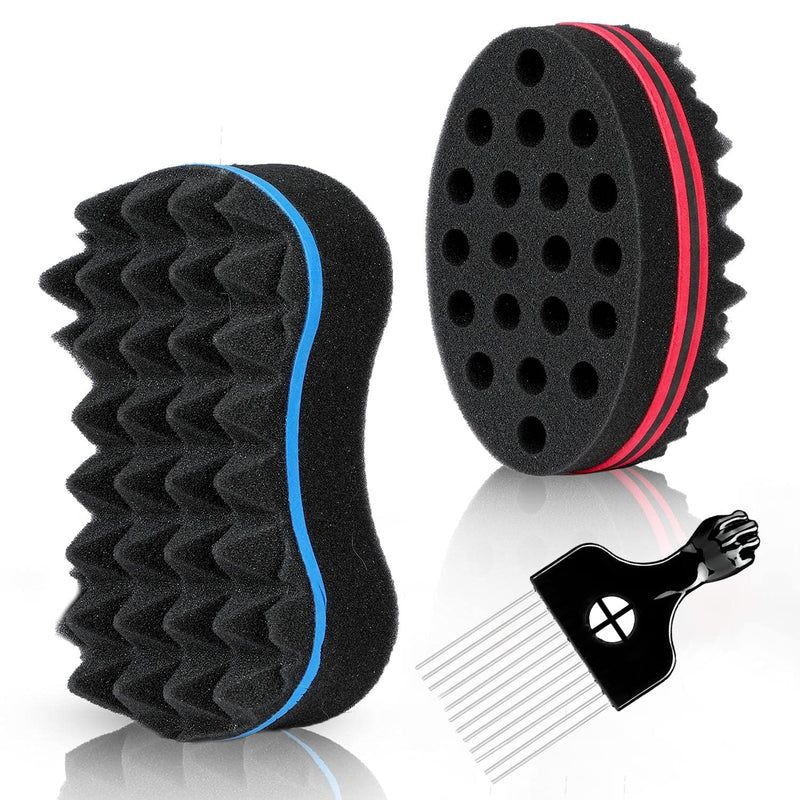 3Pcs Hair Styling Set for All - Curl Brush, Twist Sponge for Textured Hair with Metal Pick black styling set 3pcs