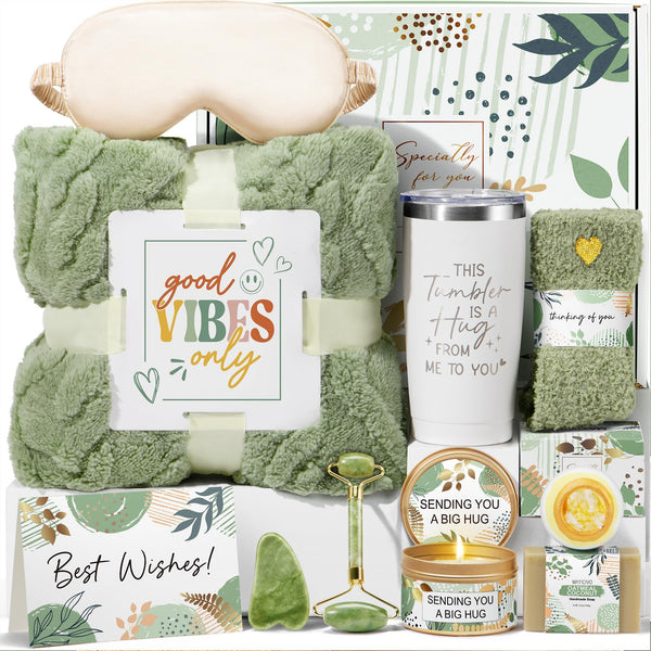 Self Care Gifts for Women Get Well Soon Gifts Basket, Birthday Gifts for Women Care Package Relaxing Spa Gifts Thinking of You Gifts W/ Blanket,