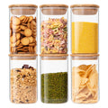 Glass Food Storage Jars 37 oz Set of 6,Glass Storage Containers Clear Glass Food Canister with Bamboo Lid Airtight For Serving Tea, Coffee, Flour,