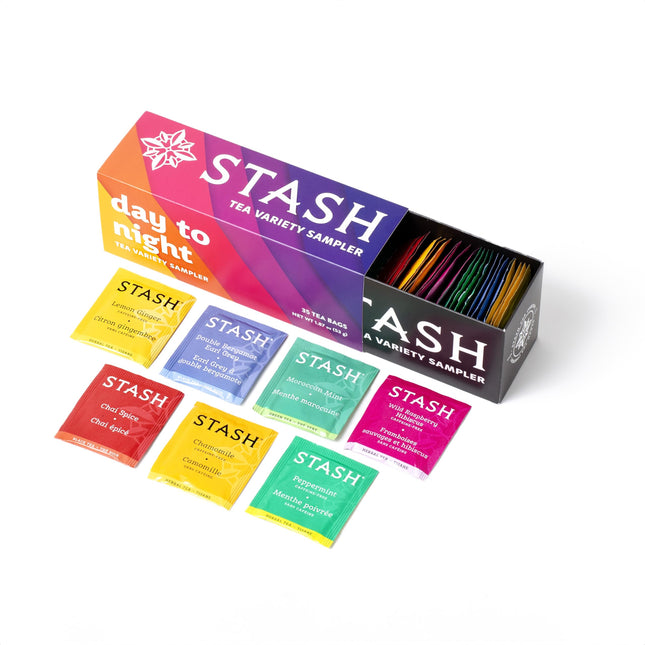 Stash Tea Day to Night Tea Sampler - Assorted Specialty Tea Gift Set, High to No