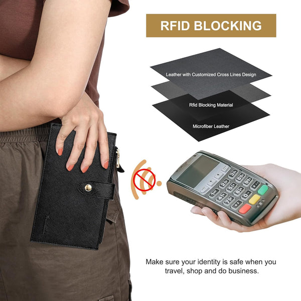 Travelambo RFID Wallet Women Large Size Bifold Multi Card Wallet Case with Zipper Pocke Credit Card Holder for Women