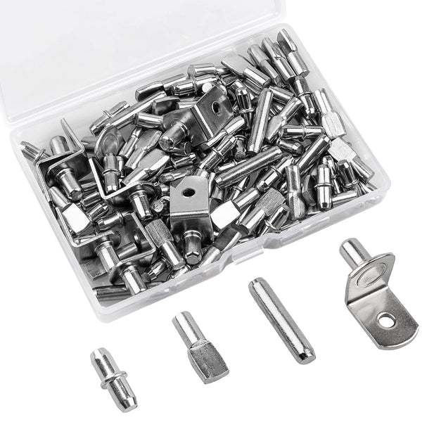 145 Pcs Shelf Pins Kit, Upgraded Shelf Pins 4 Styles, 5mm & 1/4inch Nickel Shelf Support Pegs, Cabinet Shelf Pegs for Shelves, Shelf Support for