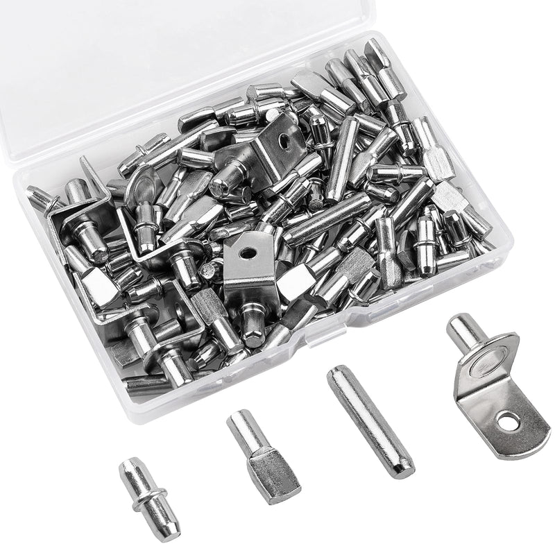 145 Pcs Shelf Pins Kit, Upgraded Shelf Pins 4 Styles, 5mm & 1/4inch Nickel Shelf Support Pegs, Cabinet Shelf Pegs for Shelves, Shelf Support for