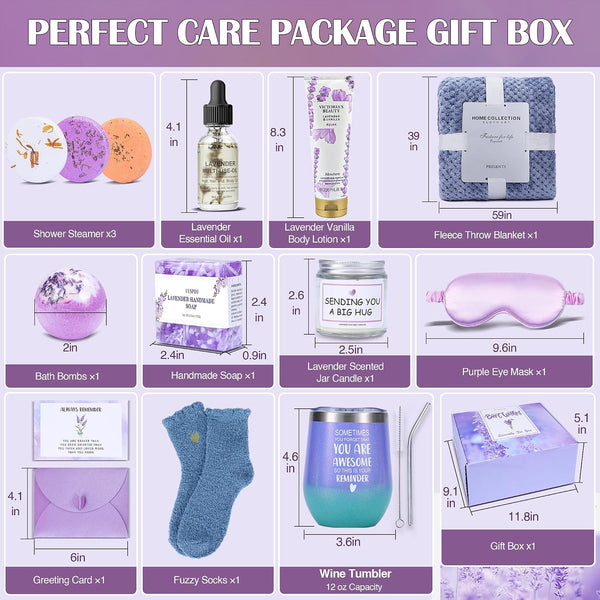 Spa Gift Baskets for Women - Spring Bath and Body Works Set, Relaxing Sympathy Box for Mom, Sister, Wife, Lover Purple