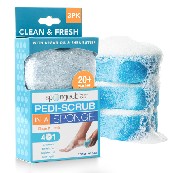 Spongables Pedi Scrub Foot Exfoliating 20+ Wash Sponge, Clean & Fresh, 3 Count Clean and Fresh 1 Count (Pack of 3)