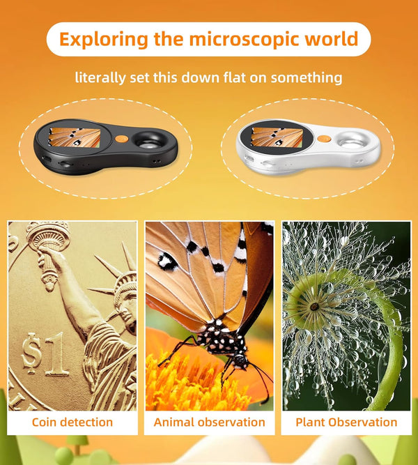 Digital Microscope Handheld 2.0 Inch IPS Color Screen,Portable Digital Magnifying Glass 500X,Marco Microscope for Kids,Built-In 8LED Lights,Usb