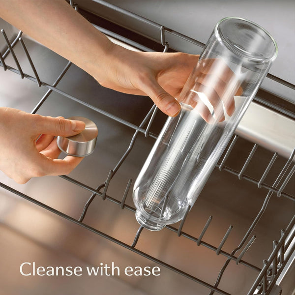 Cosumy Glass Water Bottle 25oz with Felt Sleeve - Borosilicate Glass - Leakproof Lid - BPA Free - Ideal for Work, Travel & Gym (Beige)