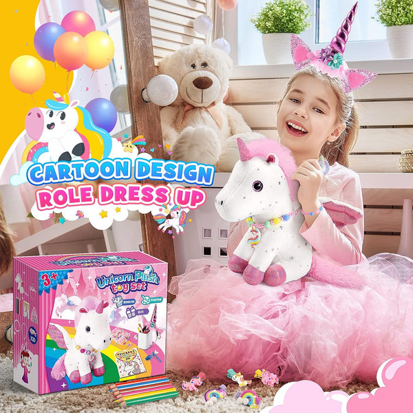 21-Piece Unicorn Gift Set for Girls Ages 3-8 | Soft Plush Stuffed Animals & Dress-Up Accessories Bundle | Idea Birthday Gifts, Christmas Presents,