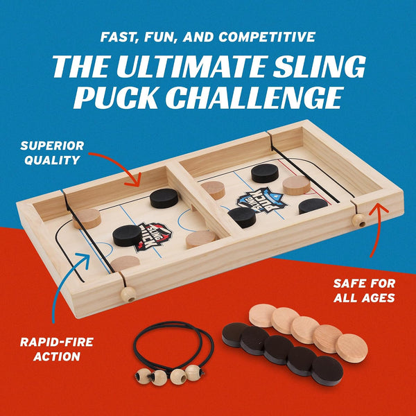 Fast Sling Puck Game - Super Winner Slingshot Puck Board Game - Sling It Shot 2 Player Hockey Table for Kids, Teen and Adults - Christmas Indoor