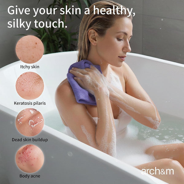 ARCH&M Exfoliating Washcloth & Shower Body Scrubber, 3 Pack | Japanese Washcloth, Korean Back Scrubber Towel, All Skin Type Daily Use in Shower,
