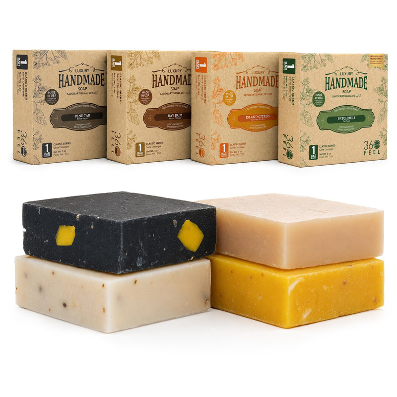 360Feel Mens Bar Soap - Made in the USA - Castile Handmade All Natural Cold Processed - Gentle on Sensitive Skin - 4 Bold Masculine Scents: Bay