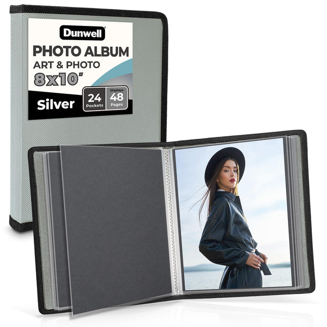 Dunwell Photo Album 8X10 (Silver) with Black Mounting Paper, 8 X 10 Photo & Art 